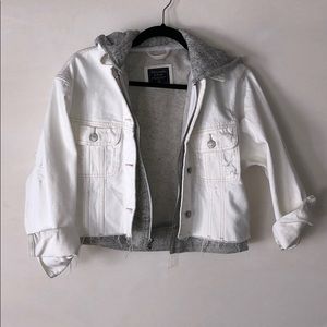 Abercrombie White Denim Jacket with Grey Hoodie